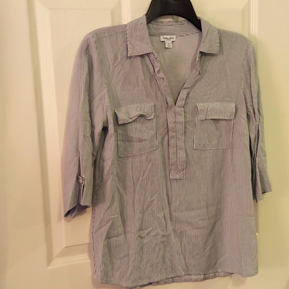 Splendid Striped Pocket‎ V-Neck Popover Top XS